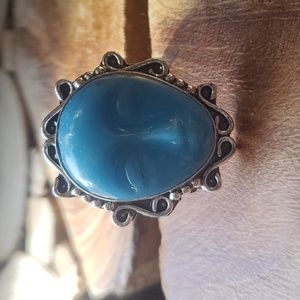 New Carved Blue Goddess Face 925 Silver Ring.